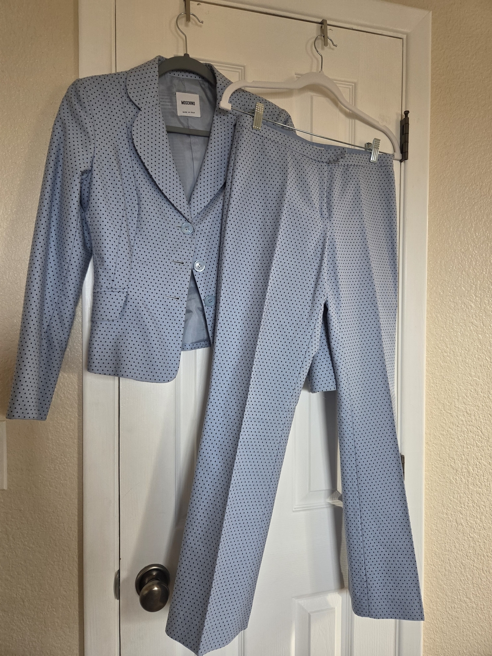 Moschino Light Blue Polka Dot Women's Business Suit Blazer & Pants